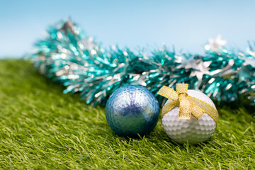 Golf Christmas Holiday with golf ball and Christmas decoration ornament