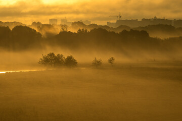 misty morning sunrise