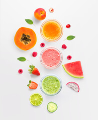 Creative layout made of smoothies. Flat lay. Food concept. 