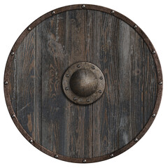 Viking round wooden shield 3d illustration