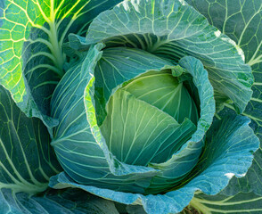 Obraz premium Close up of cabbage in the cabbage patch