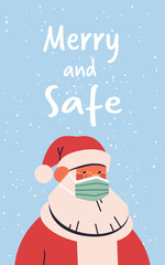 santa claus wearing mask to prevent coronavirus pandemic new year christmas holidays coronavirus quarantine concept portrait vertical vector illustration