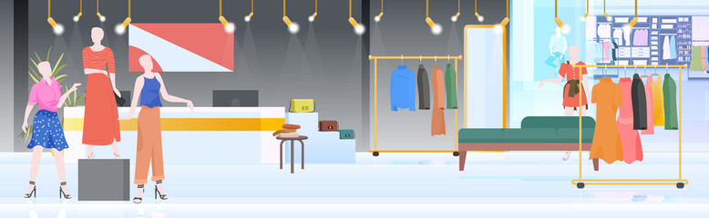 modern fashion shop interior empty no people female clothing store horizontal vector illustration