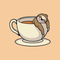 cartoon animal design sloth soak in a coffee glass cute mascot logo © Wahyu