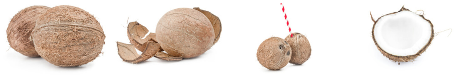 Collage of coconut isolated on a white background