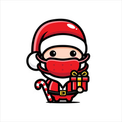 cute santa claus characters wearing masks bring gifts