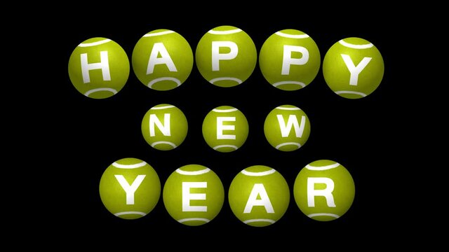 happy new year text motion effect on rolling tennis ball