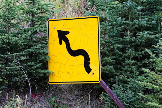 A Windy Road Ahead Sign That Has Been Tipped Over