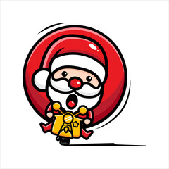 cute santa claus characters bring gifts using a motorbike