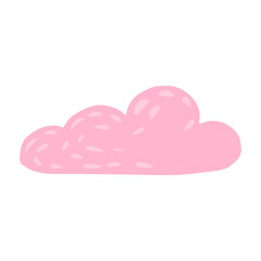 Cloud isolated on white background. Cartoon cute cloud pink color in doodle.