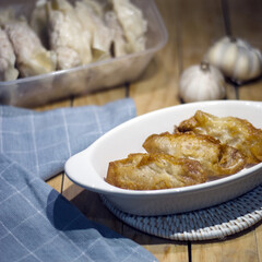 Dumplings in the plate on the table