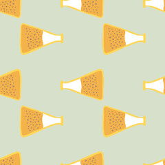 Labaratory medical seamless pattern with bulb shapes. Flask simple orange elements on grey background.