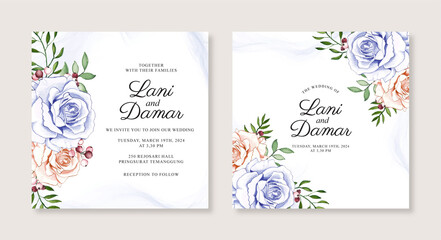 Wedding invitation template with hand painted watercolor flower