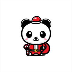 cute panda character wearing santa costume bringing gifts