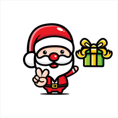 cute santa claus characters carry gifts with peaceful hands