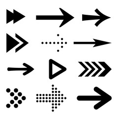 Icon Set of Flat Black Arrows. Isolated Arrow Icon Set Collection for Back and Next User Interface Icons. Undo and Redo Collection. Different Shape Concept for Previous or Forward on White Backdrop