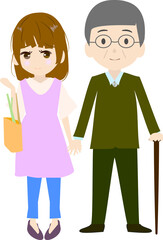 子供達と手を繋ぐ可愛い主婦のイラスト