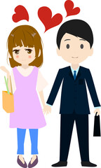 子供達と手を繋ぐ可愛い主婦のイラスト