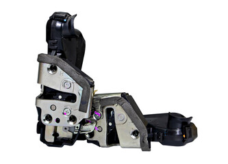 Car door lock motor in the middle, left and right on white background