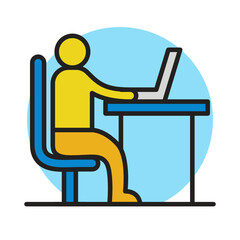 Online Class Icon Filled Line Style. Online Meeting Vector Illustration. Webinar and Laptop Screen Logo Symbol Sticker
