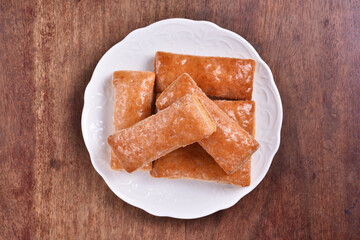  Multi-layered honey biscuit on the white plate   