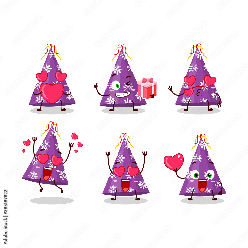 Wall mural Purple party hat cartoon character with love cute emoticon