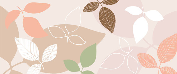 Botanical wall art vector background. Foliage line art drawing with abstract shape.  Abstract Plant Art design for print, cover, wallpaper, Minimal and  natural wall art.