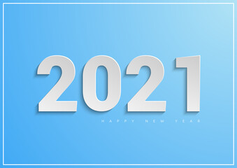 2021 New Year banner. Paper cut numbers with pastel blue color backround. Minimal cover design. Template for Christmas flyers, greeting cards, brochures. Vector illustration.