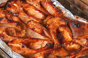 baked red fish in a marinade of teriyaki sauce