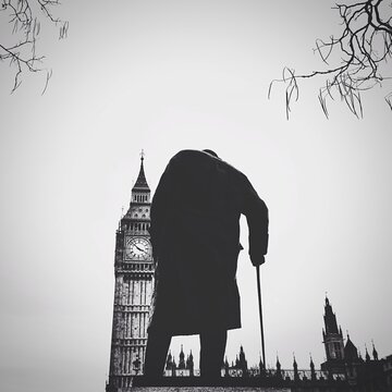 Statue Of Winston Churchill With Big Ben