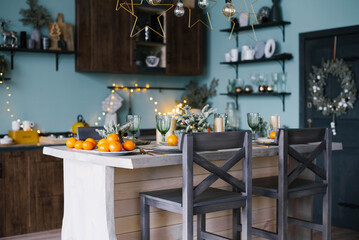 Elegant table set for christmas dinne