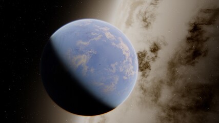 Deep space planets in the starlight. science fiction illustration