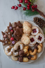 Traditional home made German Christmas Cookies on a festive table