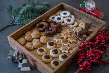 Fototapeta premium Traditional home made German Christmas Cookies on a festive table