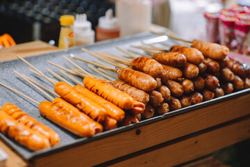 Hot dog with sticks. Asian style food. street food