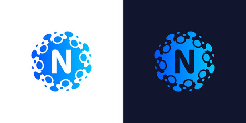 molecule initial Letter N Logo design , Lab Logo Design Element , Design Vector with Dots