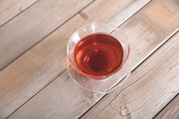 A cup of brewed black tea on the table