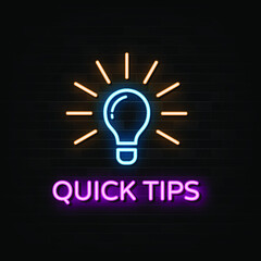 Quick Tips Neon Signs Vector.