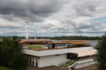 Obraz premium Yaroslavl, Russia - August 14, 2020: River port located in historical part of the city of Yaroslavl, located along the banks of the Volga River. Yaroslavl is part of the Golden Ring of Russia.