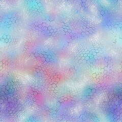 Lux navy and white iridescent geo seamless pattern. High quality illustration. Geometric shapes overlayed with holographic faded blurry colors and blobs in a marble like pattern. Futuristic design.