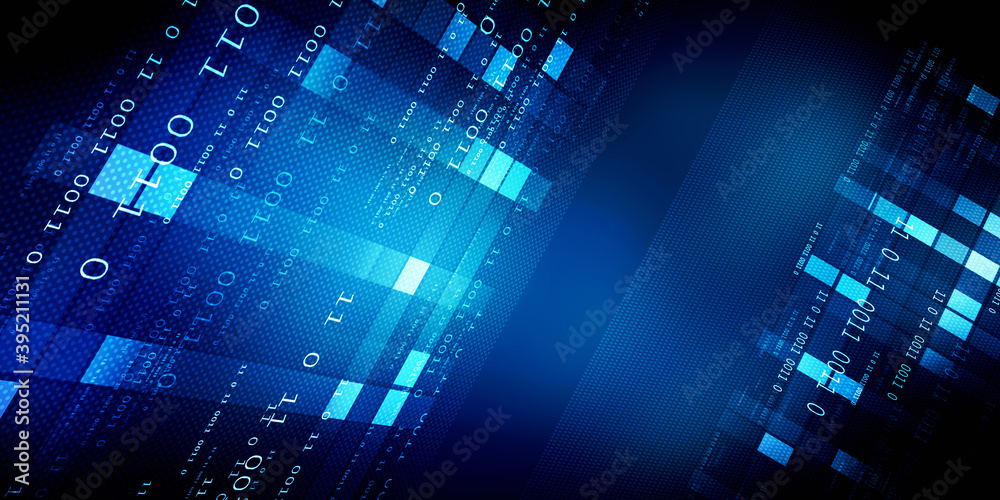 Wall mural 2d illustration abstract digital binary data on computer screen