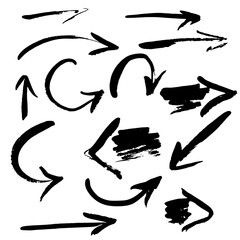 Dry brush arrow icon set. Vector illustration.