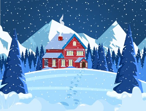 New year and Christmas winter landscape background. concept for greeting or postal card. Merry christmas holiday. New year and xmas celebration. Vector illustration