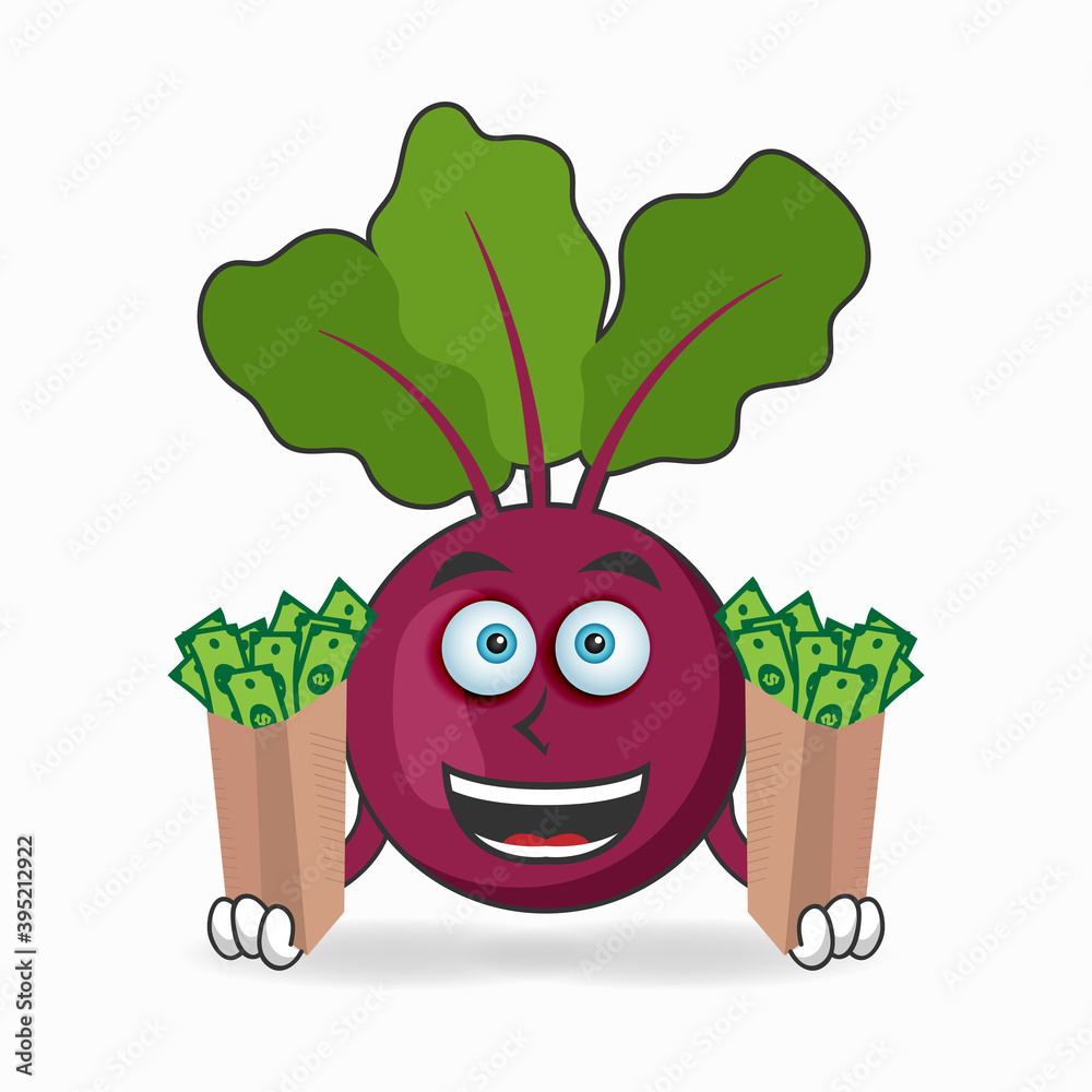 Wall mural onion purple mascot character holding money. vector illustration