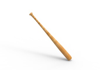 Professional wooden baseball bat mockup template on isolated white background, 3d illustration