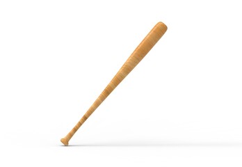 Professional wooden baseball bat mockup template on isolated white background, 3d illustration