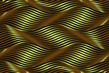Vector seamless abstract line pattern with waves. Background gold wavy line. Modern waves texture. Abstract background with metal waves. Gold stripy metallic backdrop.Vector illustration