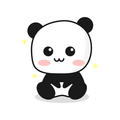 Cute cartoon panda character black and white clip art drawing.