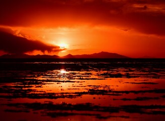 Dawn in the Uyuni salt lake