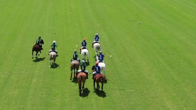 Polo Match In Argentina aerial view in slow motion